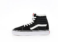 Чоловічі зимові кеди Vans Old Skool High Black White Winter Fur (чорні) високі теплі кеди 10877 Ванс