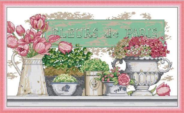 Набір для вишивання за нанесеною на канву схемою "Flower of Paris". AIDA 14CT printed 44*28 см