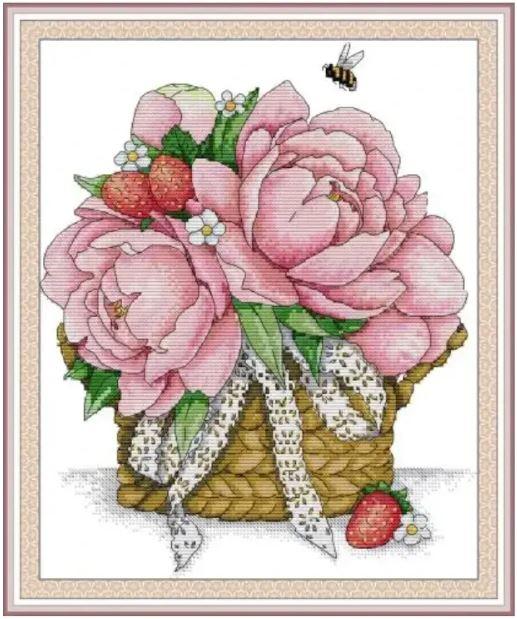 Набір для вишивання за нанесеною на канву схемою "Pink Flower Burgundy". AIDA 14CT printed, 31*36см