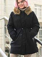 Куртка парка женская двухсторонняя зимняя черно-синяя