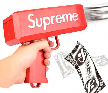 Денежный пистолет Supreme для метания деньгами красный, 100 купюр в комплекте - фото 2 - id-p2006165571