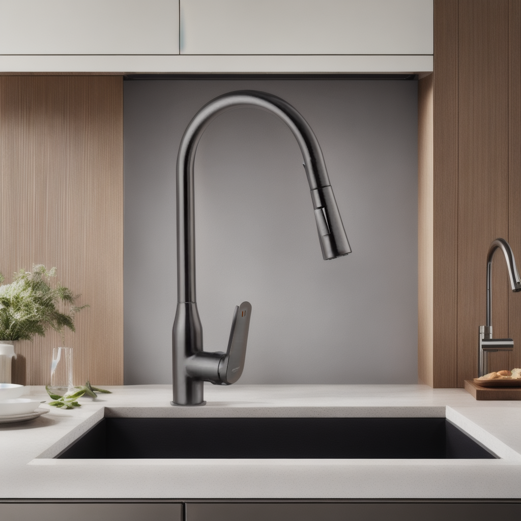 Кран кухонний з висувною лійкою Kroner KRP Graz - GRP030-T, змішувач на раковину в кухню, фото 1