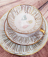 Чайное трио, антиквариат. Bavaria Elfenbein №9, чайный набор из фарфора, винтажная посуда