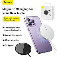 Зарядка Magsafe Baseus Simple Mini 3 Magnetic беспроводная iphone apple бездротова станція кабель магнитный