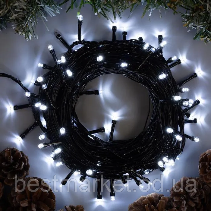 Новорічна Світлодіодна Гірлянда Нитка на Ялинку Внутрішня 200 LED Холодний Білий ч/пр, фото 1