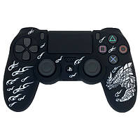 Силиконовый чехол для джойстика Sony PlayStation PS4 Type 1 Black with Dragon White тех.пак