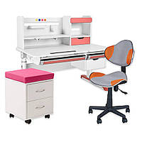 Парта FunDesk Sentire 1200x650x540 -760 мм Pink + крісло FunDesk LST3 Orange-Grey + тумбочка FunDesk SS15W