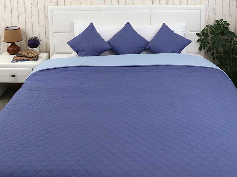 Покривало двостороннє стьобане 150х212 мікрофібра якісне, полуторне покривало синє шикарні, фото 1