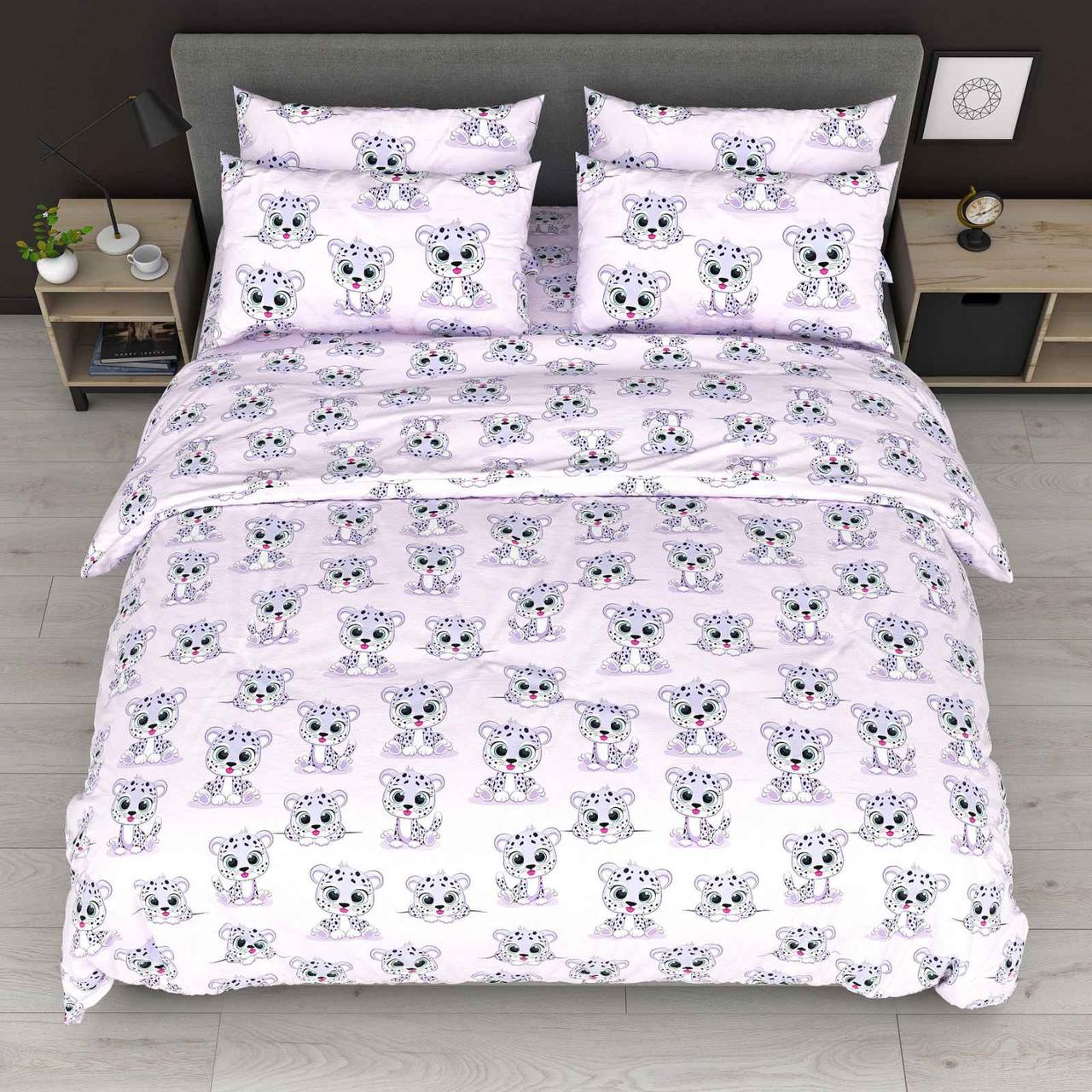 Наволочка на блискавці 70х70 (Бязь) | Від виробника "Королева Ночі" | Леопарди на бузковому, фото 1