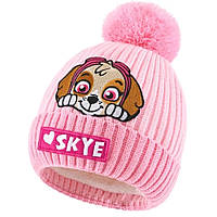 Детская зимняя шапка с помпоном Щенячий Патруль Paw Patrol с персонажем Скай Skye, розовая шапочка для девочки