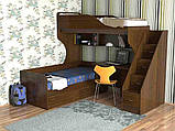 Ліжко-горище з нижнім спальним місцем і сходами комодом для підлітків КЧДП -2904,, фото 3