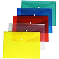 Папка-конверт А4 № Р5028 Цветная с кармашком на кнопке прозрачная с окантовкой mix4 28*36см