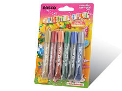 Клей силіконовий з блискітками на картоні "Pasco" Multi Colors (6 кольорів,10 мл)