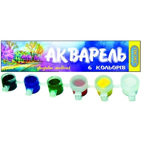 Акварель медова 6 цв 2 мл КАРТ. УП. БЛОК-ТАРА (6шт*2.8 г) ЛЮКС КОЛОР АМ-3/6, фото 1