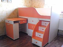 Ліжко дитяче з висувним столом, ящиками та висувною драбиною-комодом ДЛ1 Merabel
