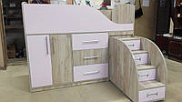 Кровать детская с тумбой- шкафом, ящиками и и лестницей-комодом ДЛ1-5