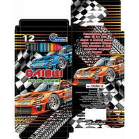 Олівці дерево 12 кольорів No7303BA-12 Sportcar у картоні