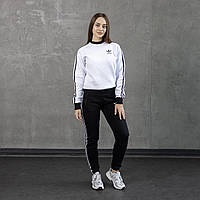 Зимовий спортивний костюм Adidas жіночий на флісі білий-чорний | Комплект утеплений Світшот + Штани Адідас