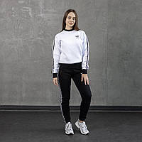 Зимний спортивный костюм Adidas женский на флисе белый-черный | Комплект утепленный Свитшот + Штаны Адидас