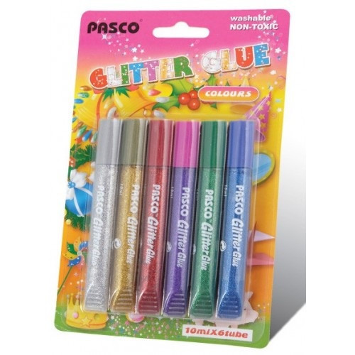 Клей силік із блискіткою на картах. (6цв.х10 г) F-019-04 Pasco Colours інтенсив, змивання, фото 1