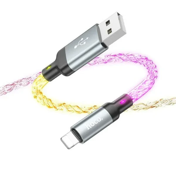 Дата-кабель Hoco U112 Shine USB Type A (тато) - Lightning (тато) 1m Gray (6931474788801), фото 1