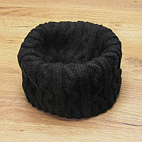 Зимний вязаный снуд хомут шарф-труба для мальчика на флисовой подкладке утеплённый 4479 Чёрный