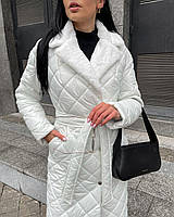 Зимнее женское пальто стеганое из плащевки на синтепоне выбор цвета | Женское пальто зима модное и стильное Белый, 40
