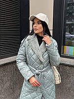 Зимнее женское пальто стеганое из плащевки на синтепоне выбор цвета | Женское пальто зима модное и стильное Оливка, 42