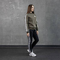 Спортивный костюм женский зимний Adidas (Адидас) хаки-черный | Комплект утепленный с начесом ЛЮКС качества