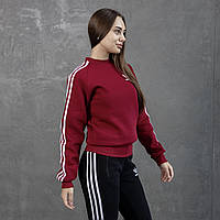 Спортивный костюм женский зимний Adidas (Адидас) бордовый-черный | Комплект утепленный с начесом ЛЮКС качества