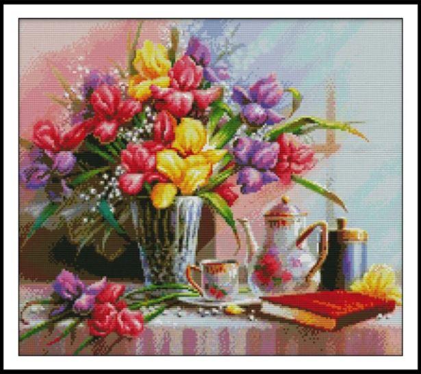 Набір для вишивання за нанесеною на канву схемою "Beautiful flowers 2". AIDA 14CT printed 46*42 см