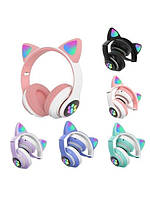 Рожеві навушники з підсвіткою котячими вушками STN 28 бездротові накладні навушники для дітей