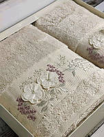 Подарочный набор полотенец (70x140 50x90) Pupilla в коробке махровые бамбуковые элитная серия Турция Бежевый