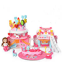 Детская развивающая игрушка в виде Торта высотой 29 см с куклой и мебелью BLD503 Розовый