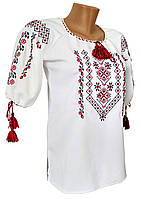 Красивая женская вышиванка с геометрическим орнаментом в белом цвете ткани «Мадонна» Червоно-чорний орнамент