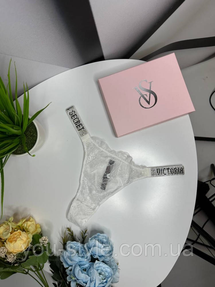 Жіночі мереживні стринги Victoria's Secret білий wu091