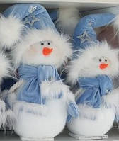 Новогодняя фигура Снеговик в ГОЛУБОМ КОЛПАКЕ патриотический 32 см