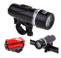 Комплект Велосипедная фара и задний фонарь мигалка FY-812-5LED на батарейках ААА