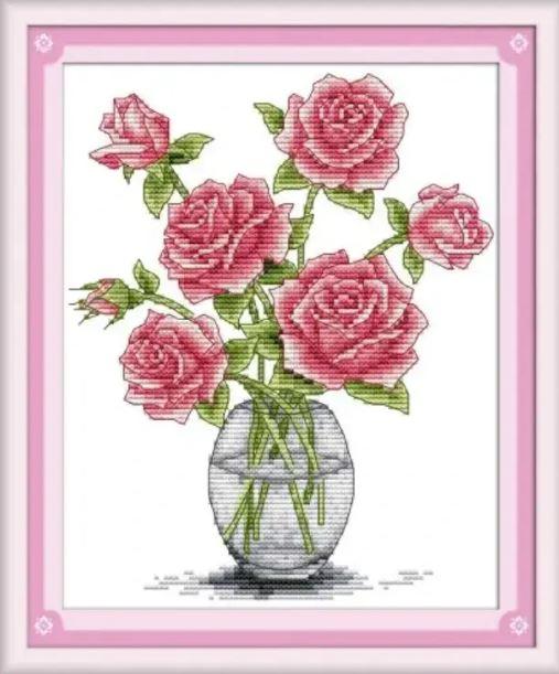 Набір для вишивання за нанесеною на канву схемою "Roses in vase". AIDA 14CT printed, 21*27 см