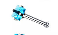Пирсинг, серьга для носа, нострила с кристаллом, прямая, цвет- голубой, форма на выбор Квадрат