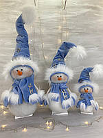 Интерьерная фигурка новогодняя Снеговик в голубом калпаке 27 см Фигуры рождественские