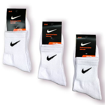 Шкарпетки жіночі спортивні махрова стопа бавовна середні Nike, розмір 36-40, білі, 011253