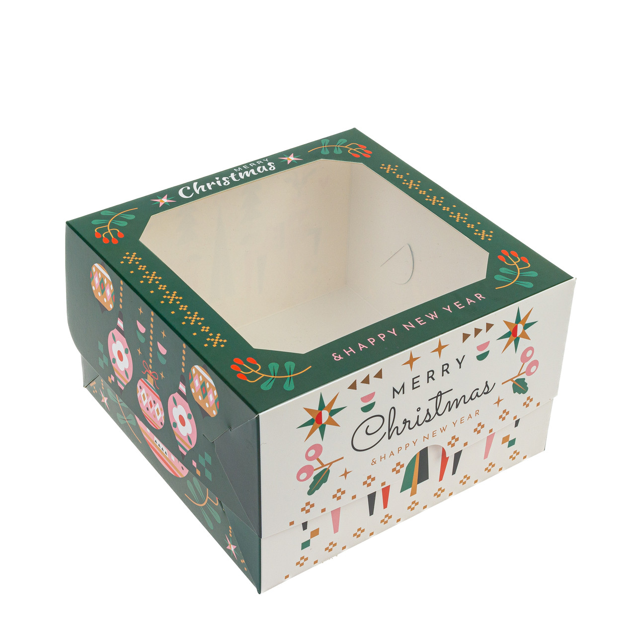 Коробка 170х170х105 для Бенто-торта з вікном "Новорічні олені", фото 1