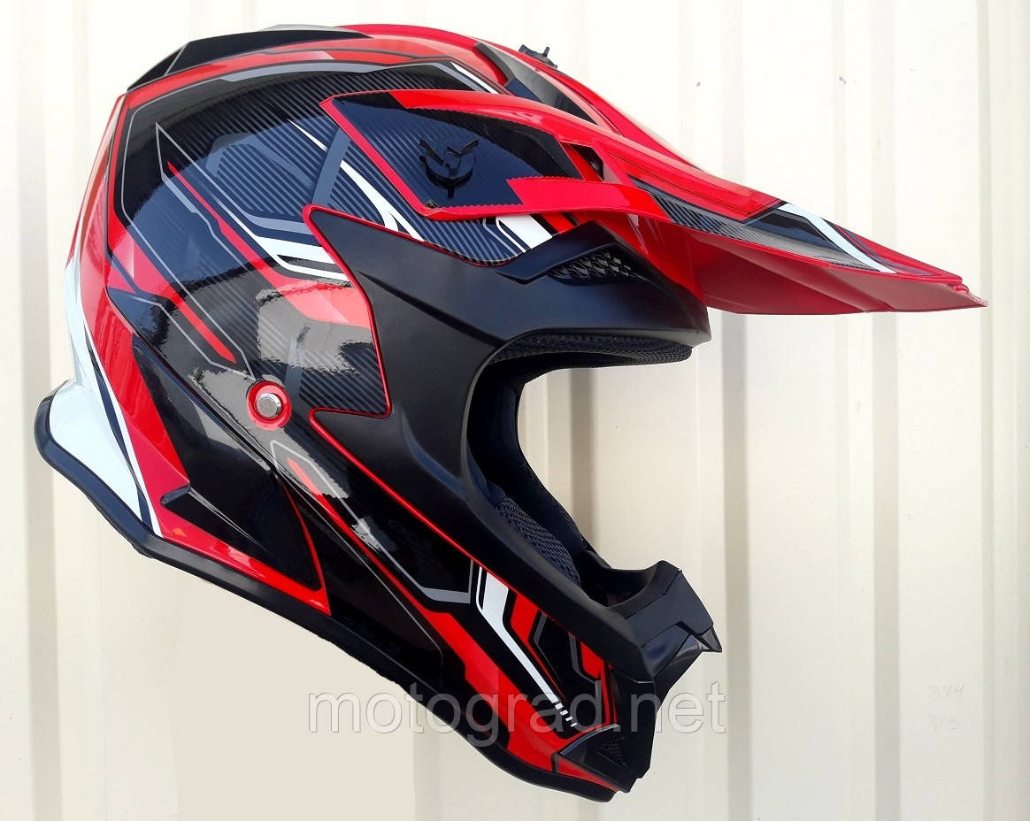 Кросовий мото шолом Ендуро Racing Red gloss з окулярами в комплекті, фото 1