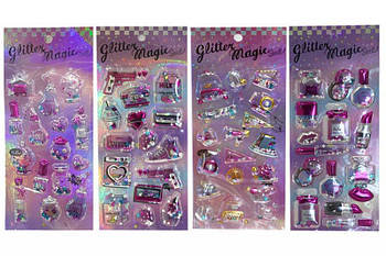 Наклейка лазерна з розсипними блискітками 9*18см, Мікс дизайнів (12шт/уп) YD001-012 G-Rich