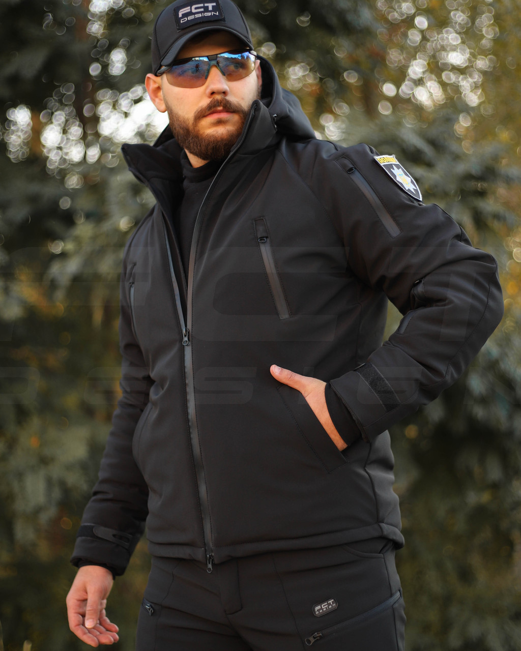 Куртка тактична зимова Хантер чорна Софтшел для Поліції, фото 1