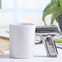 Чашка для чая мужская керамическая пистолет 300мл, кружка подарочная мужская Серебристый