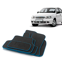 EVA килимки комплект в салон авто Daewoo Lanos 5 шт. / Део Ланос килимок перед / зад з синьою окантовкою