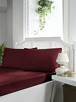 First choice Satin fitted sheet SF-110 bordo сатиновая простыня на резинке евро 180х200+30см с наволочками