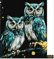 Картина Рисование по номерам Птицы 40х50 Картины по цифрам Мудрые совушки с красками металлик extra Идейка
